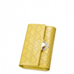 Krótki damski skórzany portfel Żółty