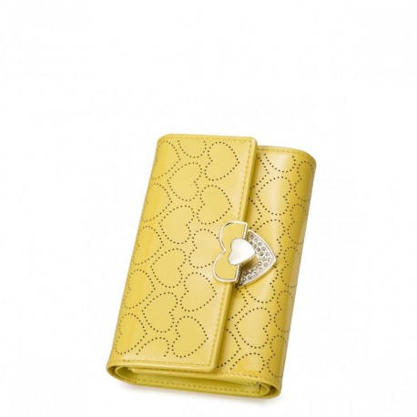 Krótki damski skórzany portfel Żółty