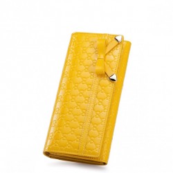 Uroczy portfel dwu-przegrodowy z kokardką Żółty